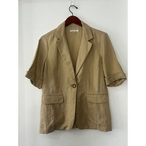 CAbi Blazer Jacket Womens Medium Beige Jetted Pocket Single Breasted Notch Lapel
